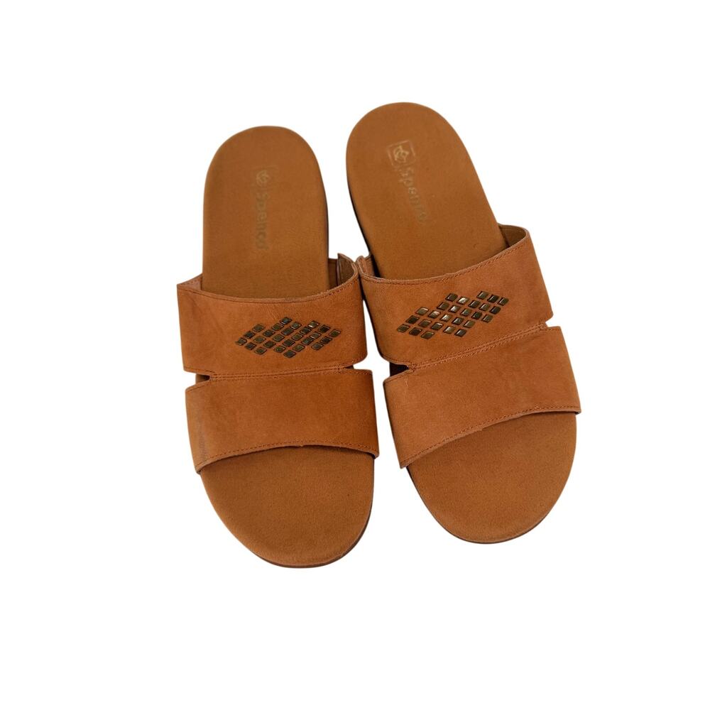 Spenco Women's Twilight Stud Suede Slide Sandals Saddle Tan Size 9